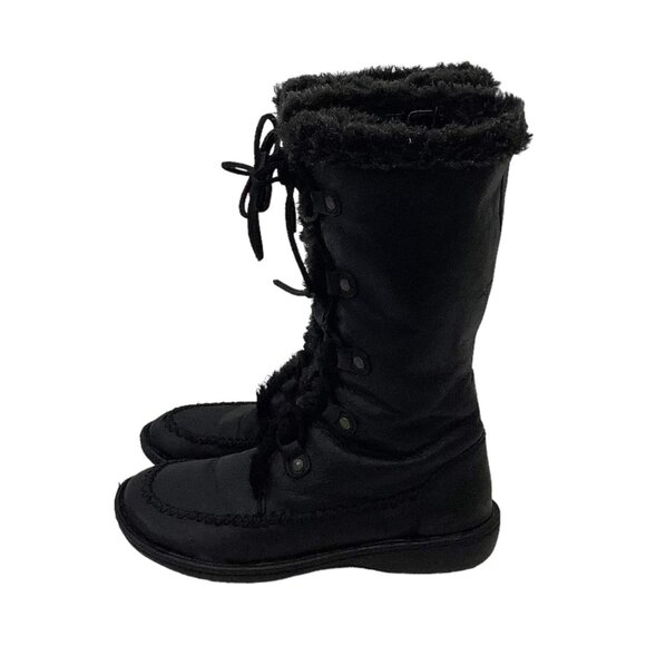 B.O.C Born Size 6.5 EU 37 Black Boots Oiled Leather Lace up Side Zip Fur Lined - Picture 4 of 12